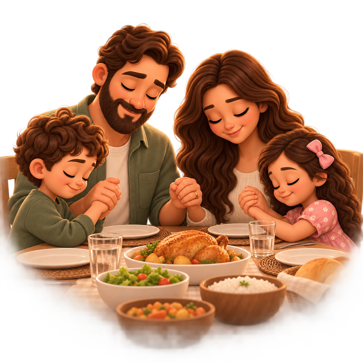 Família orando à mesa